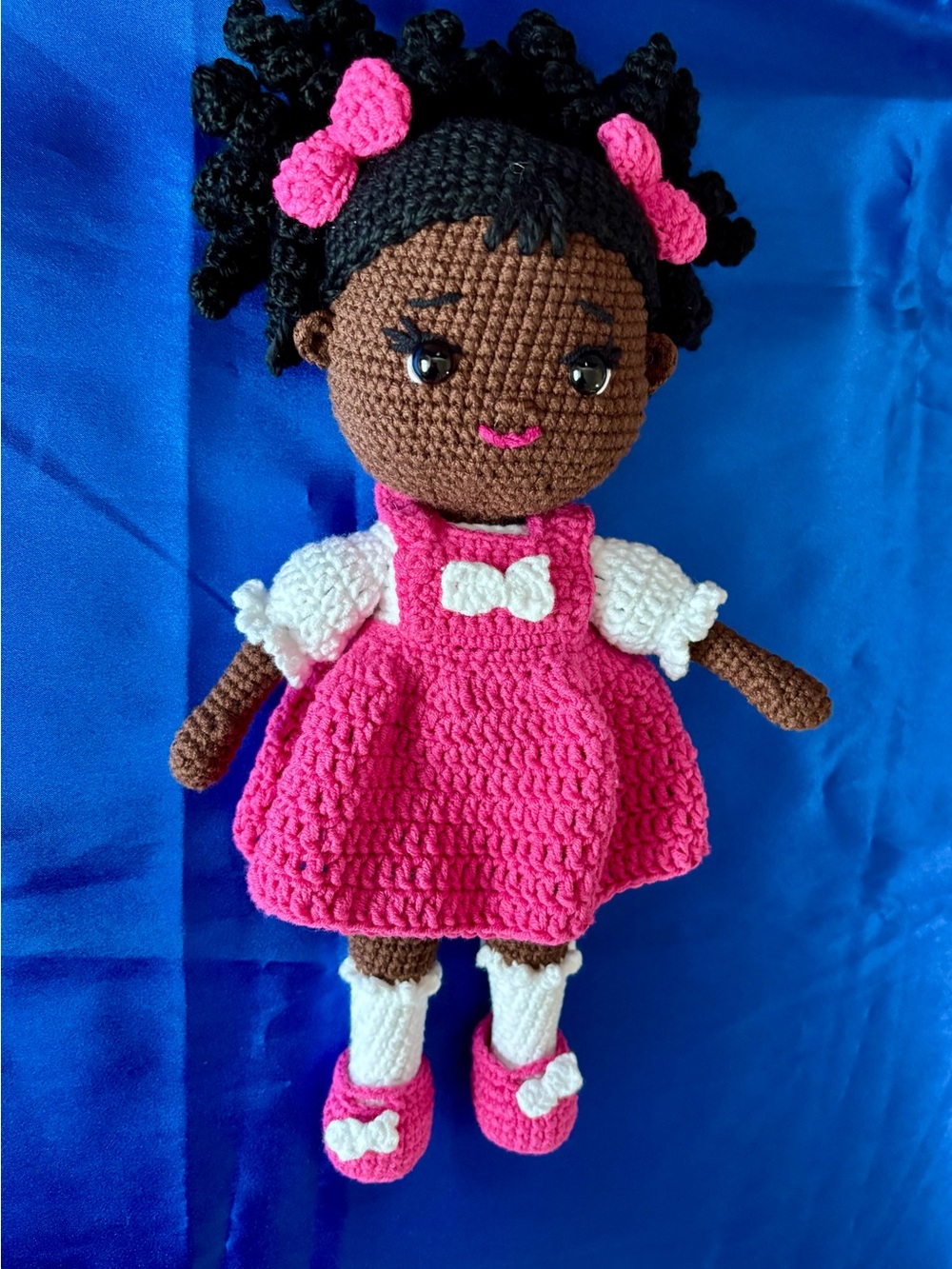 Handmade Pink Crochet Doll with White Accents - Soft Plush Play Doll